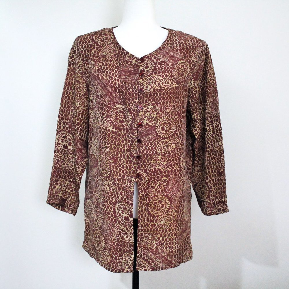 Vintage burgundy tunic, bohemian cover-up, 3/4 length sleeves